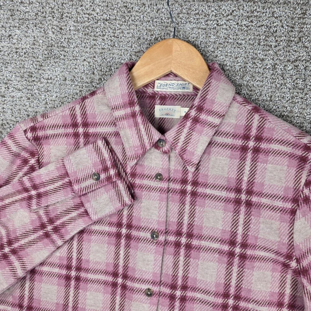 Faherty The Legend Shirt Womens Medium Pink Plaid Flannel Button Down Soft Knit